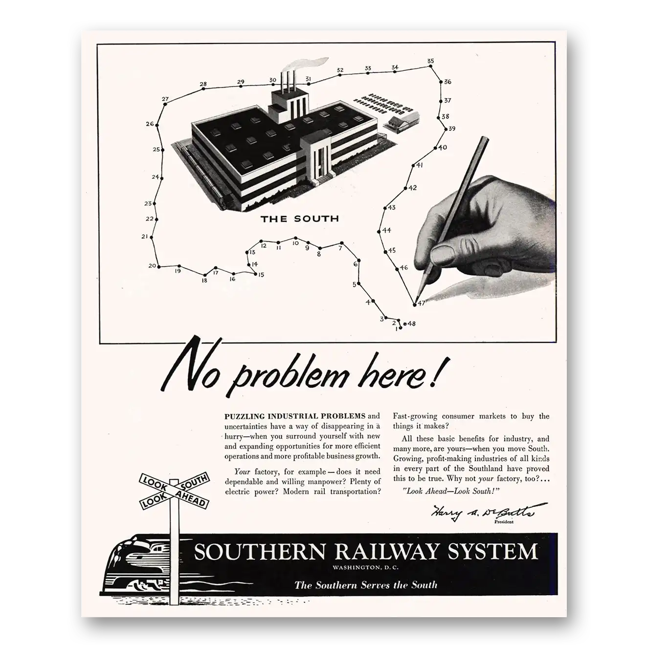 1955 Southern Railway No Problem Here Vintage Magazine Print Ad