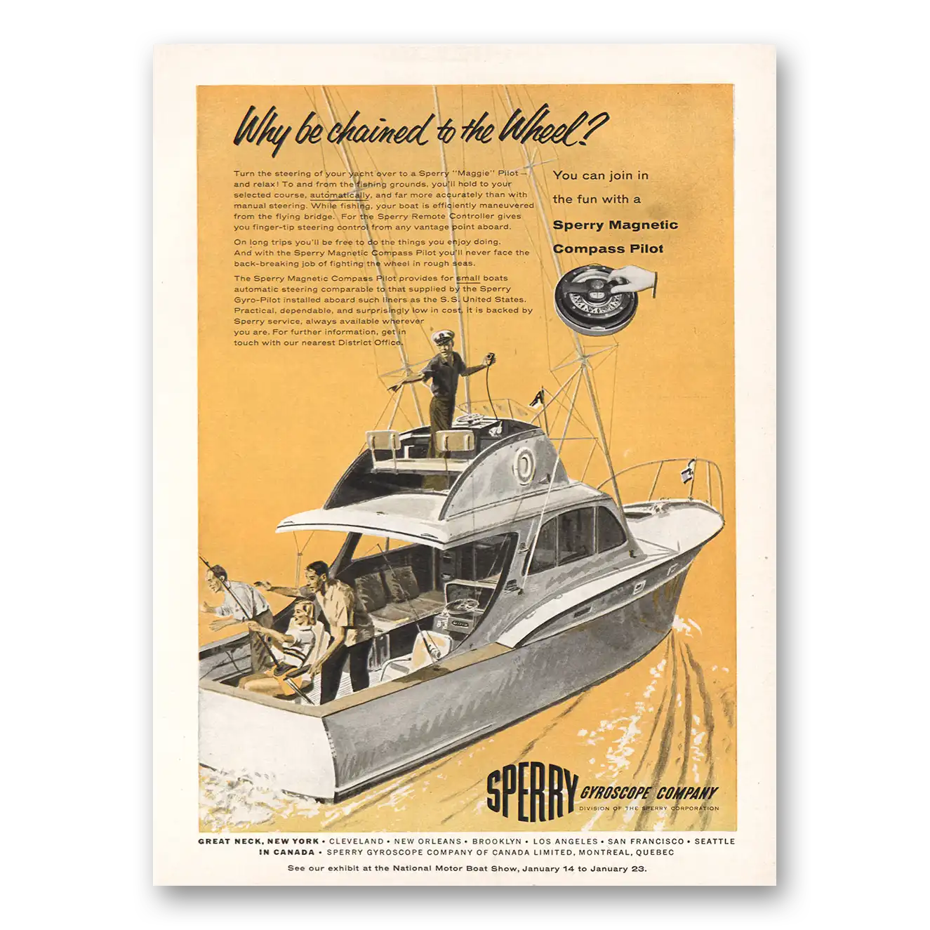 1955 Sperry Magnetic Compass Pilot Chained to the Wheel Vintage Magazine Print Ad