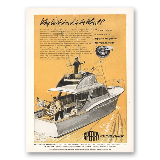 1955 Sperry Magnetic Compass Pilot Chained to the Wheel Vintage Magazine Print Ad