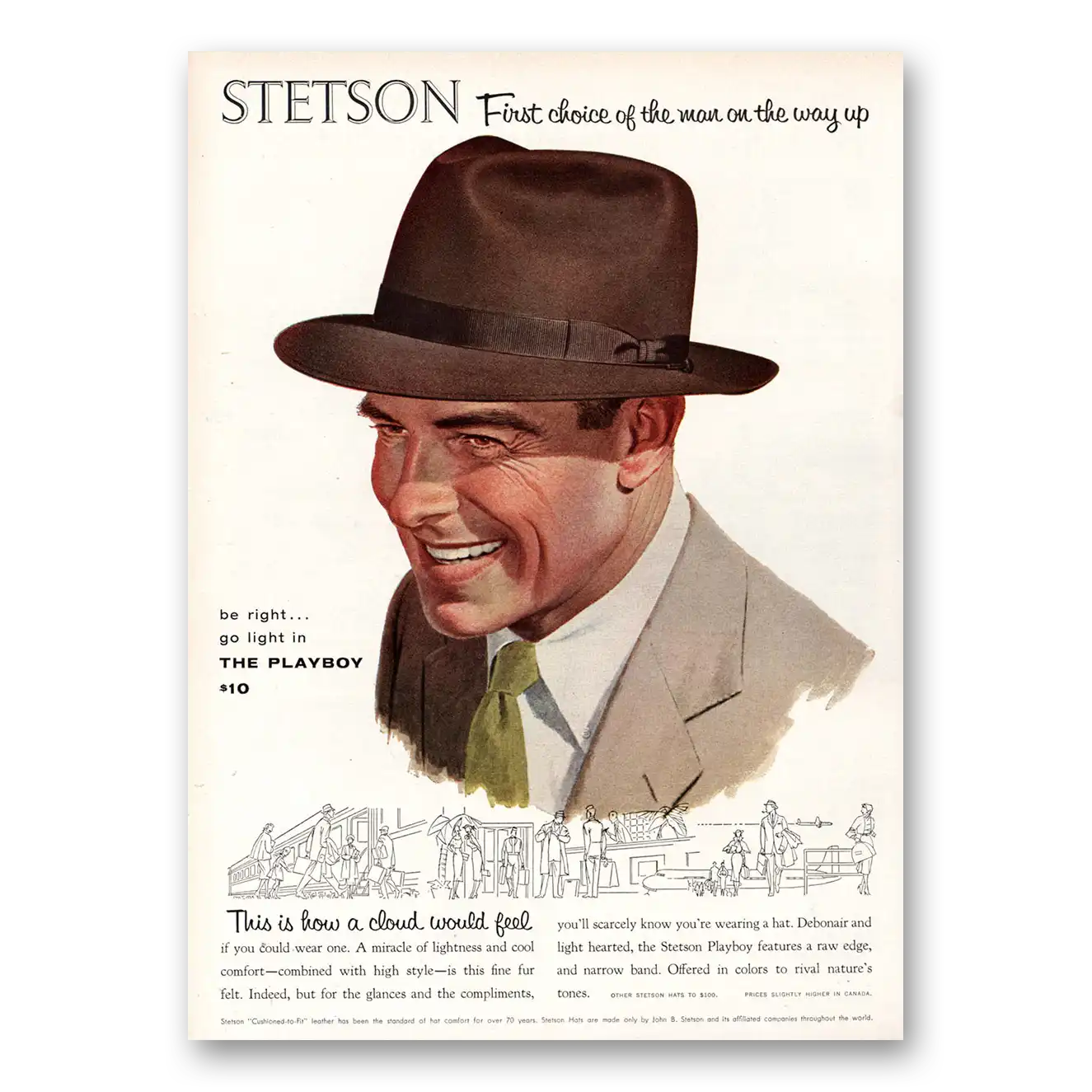 1955 Stetson Hats Man on the Way Up Playboy Vintage Magazine Print Ad