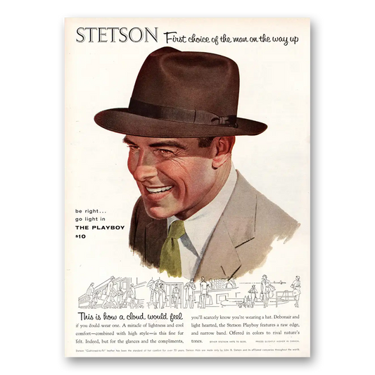 1955 Stetson Hats Man on the Way Up Playboy Vintage Magazine Print Ad