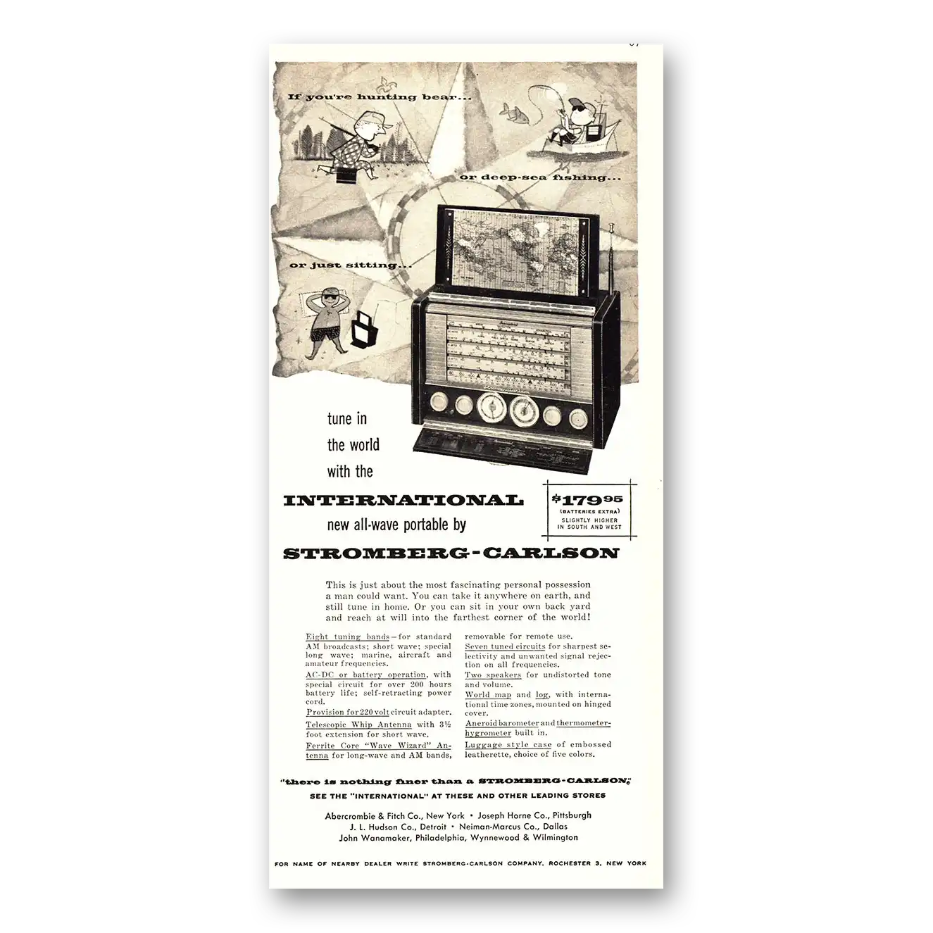 1955 Stromberg Carlson Radios Tune In the World Vintage Magazine Print Ad