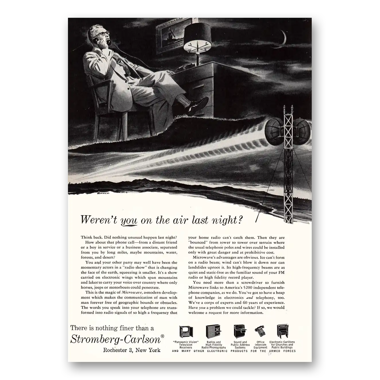 1955 Stromberg Carlson Radios On the Air Last Night Vintage Magazine Print Ad