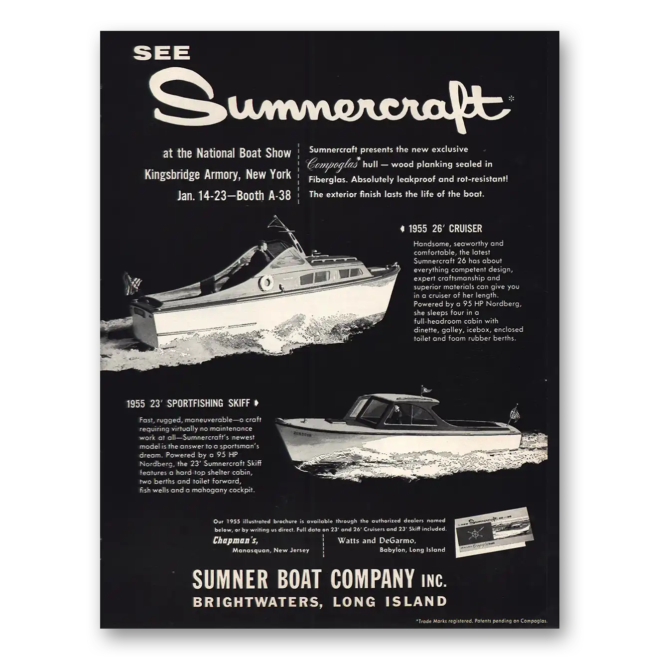 1955 Sumner Boat Summercraft Vintage Magazine Print Ad