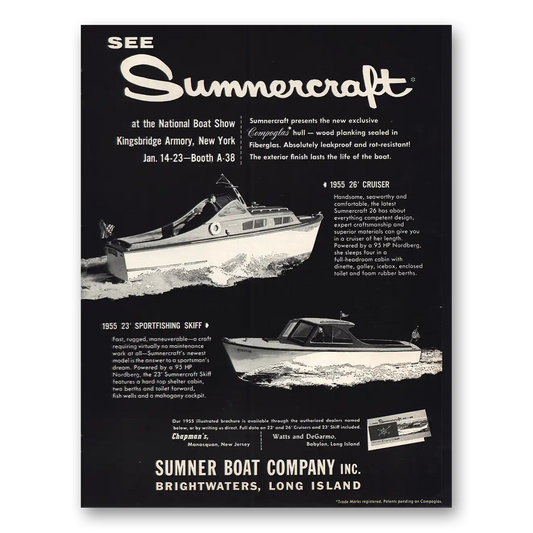 1955 Sumner Boat Summercraft Vintage Magazine Print Ad