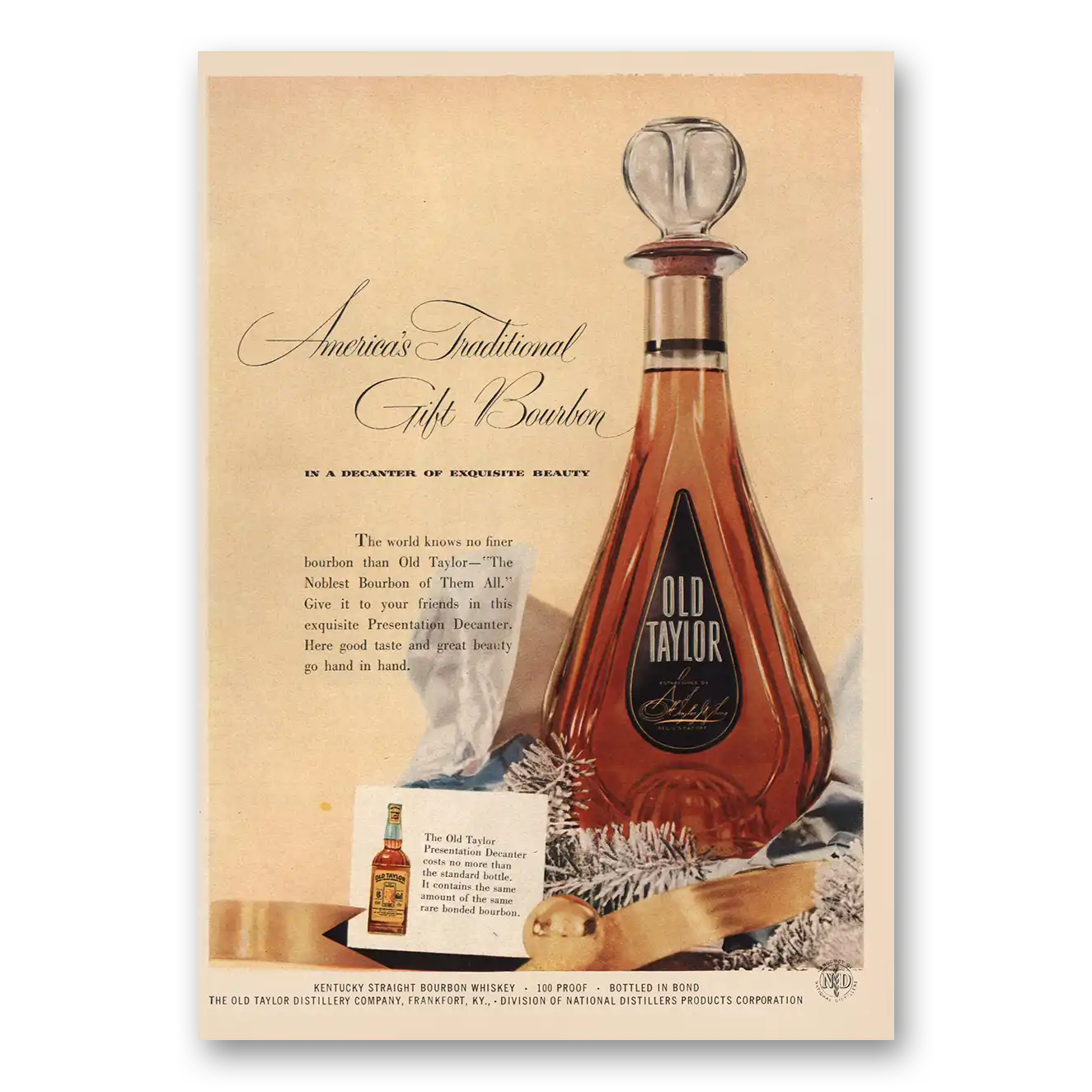 1955 Old Taylor Traditional Gift Bourbon Vintage Magazine Print Ad