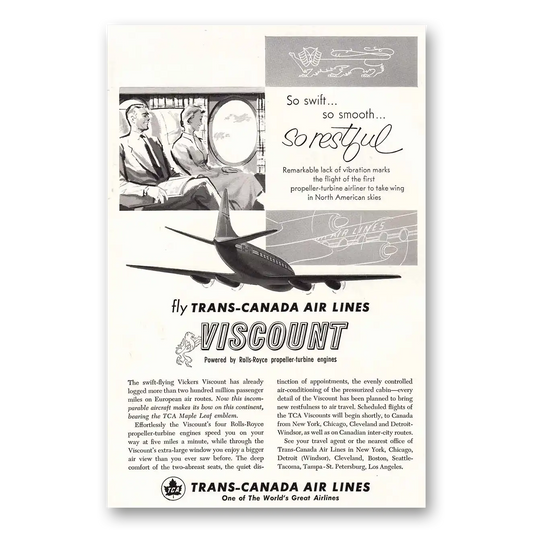 1955 TCA Air Canada Viscount So Restful Vintage Magazine Print Ad