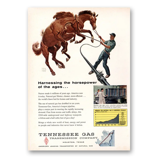 1955 Tennessee Gas Harnessing the Horsepower Vintage Magazine Print Ad