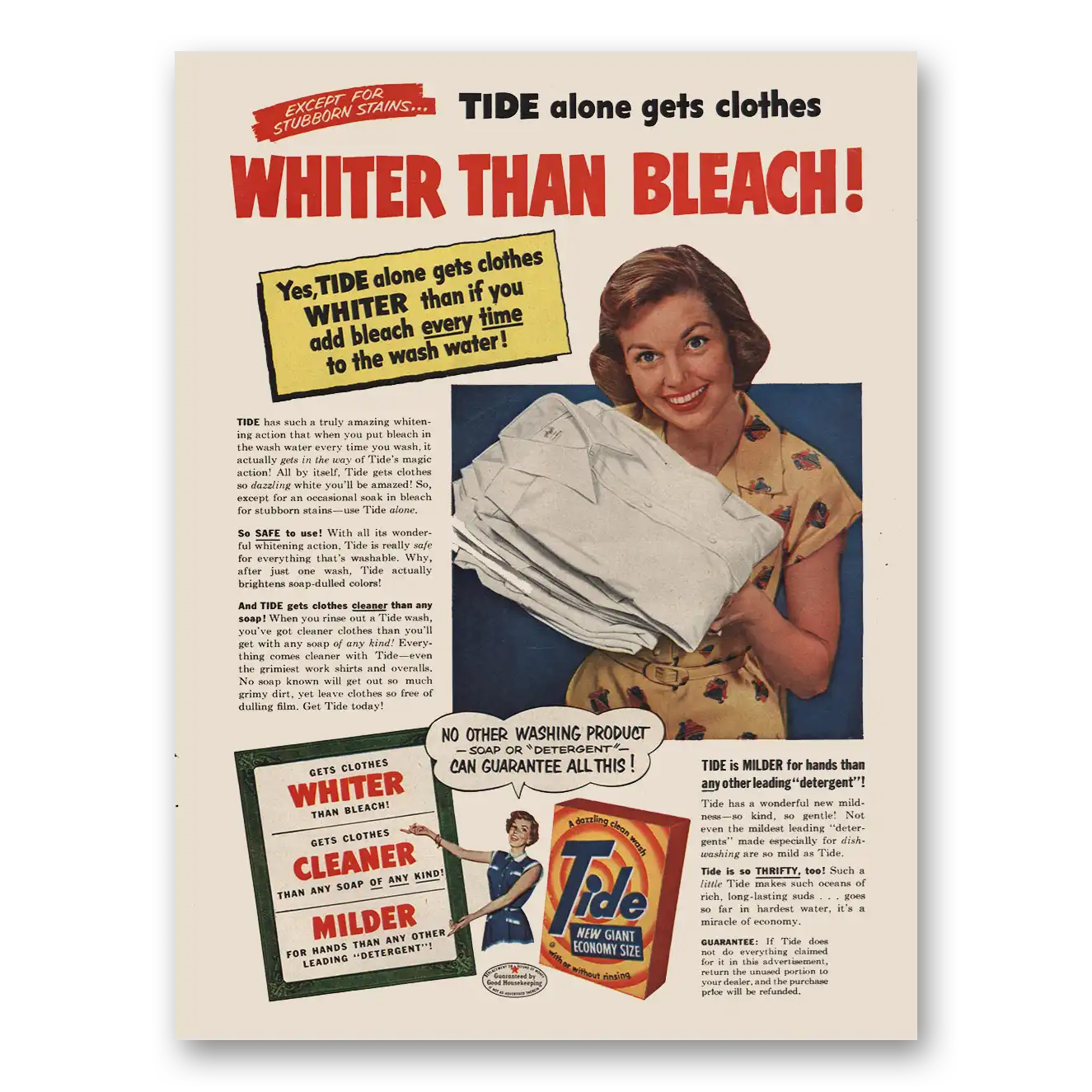 1954 Tide Detergent Whiter Than Bleach Vintage Magazine Print Ad