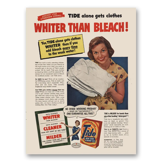 1954 Tide Detergent Whiter Than Bleach Vintage Magazine Print Ad