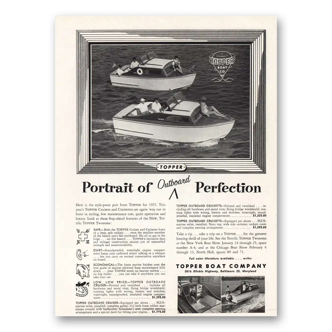 1955 Topper Boat Company Portrait Outboard Perfection Vintage Magazine Print Ad