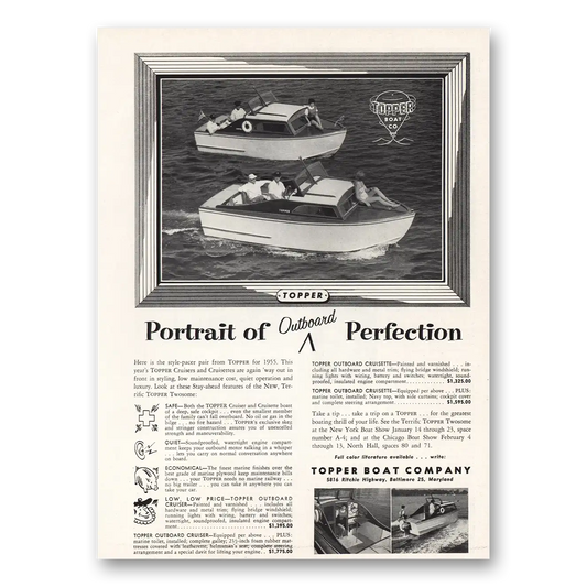 1955 Topper Boat Company Portrait Outboard Perfection Vintage Magazine Print Ad