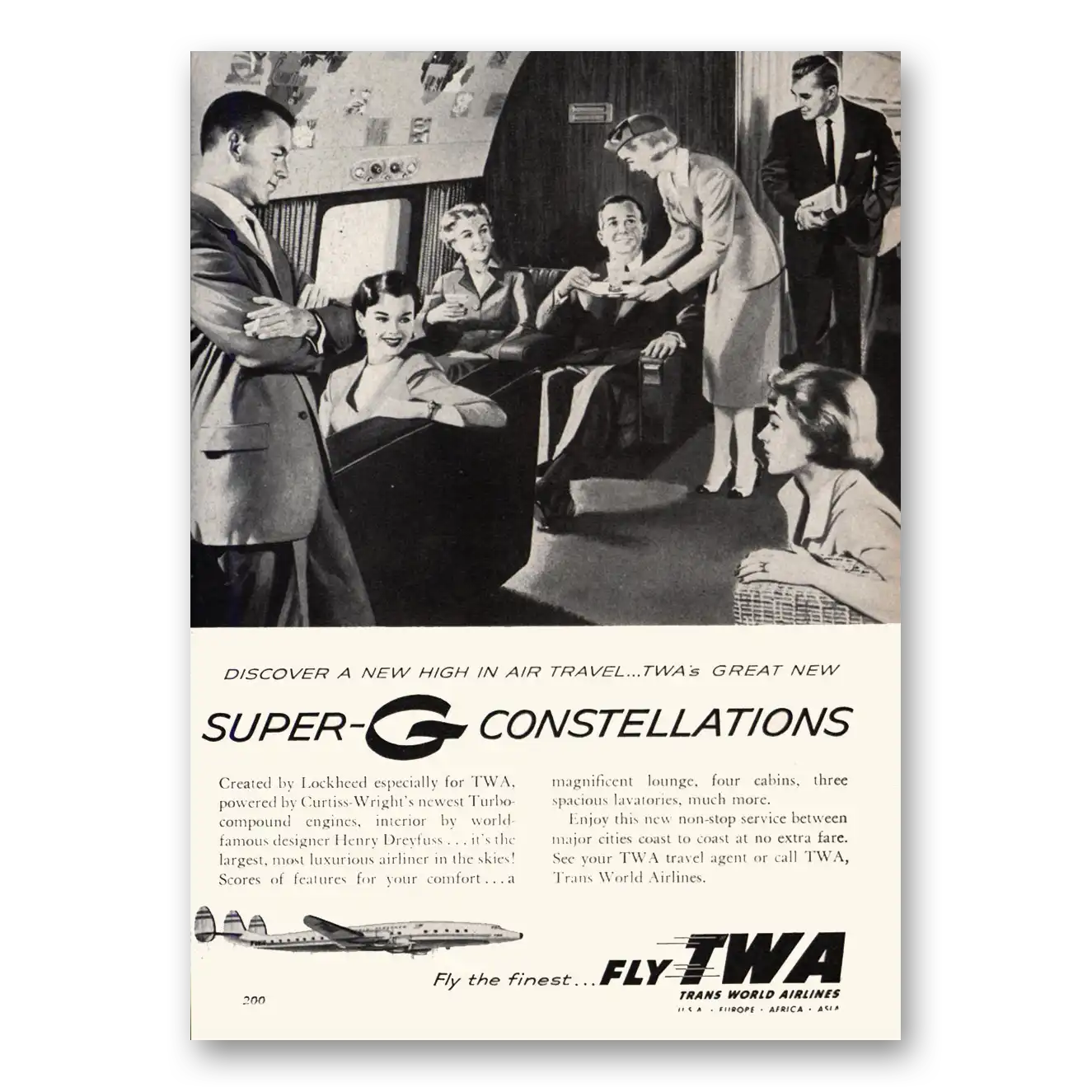 1955 TWA Airlines Super G Constellations New High In Air Travel Vintage Magazine Print Ad