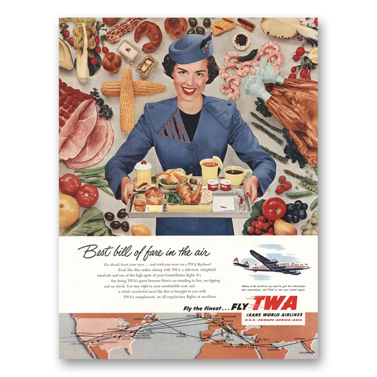 1955 TWA Best Bill of Fare In Air Vintage Magazine Print Ad