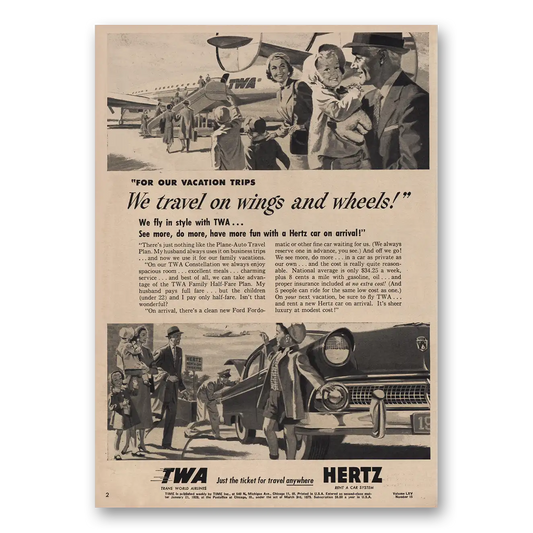 1955 TWA Travel On Wings and Wheels Vintage Magazine Print Ad