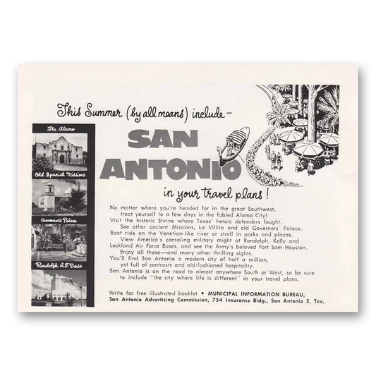 1955 San Antonio Texas Alamo Spanish Missions Vintage Magazine Print Ad