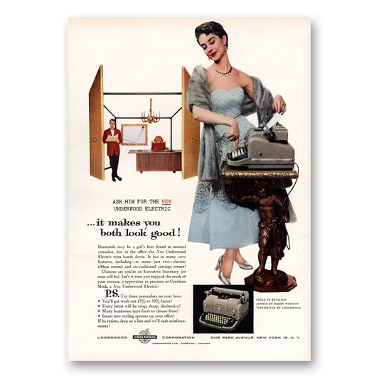 1955 Underwood Typewriter Makes You Both Look Good Vintage Magazine Print Ad