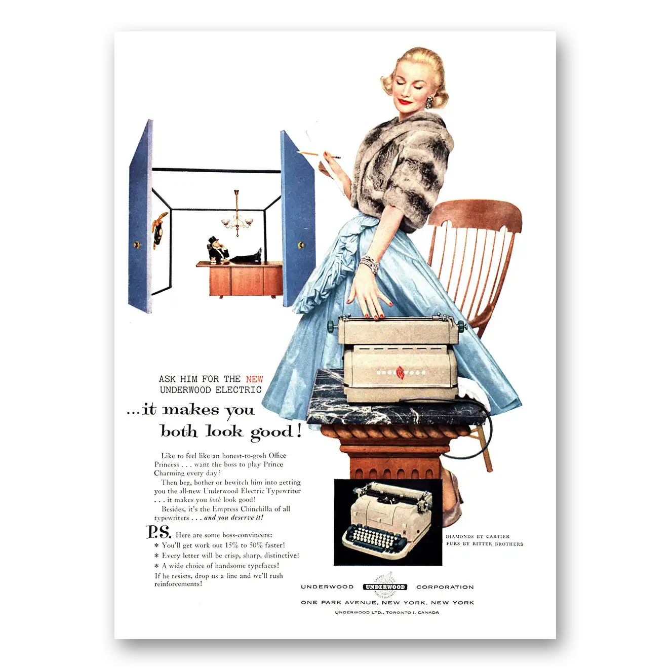 1955 Underwood Typewriter Typewriter Makes You Both Look Good Vintage Magazine Print Ad