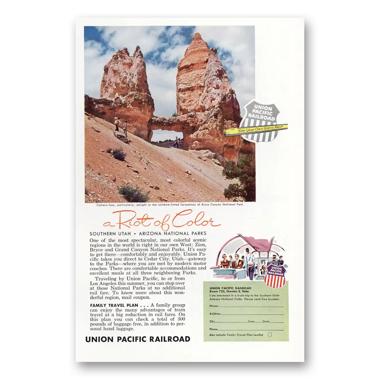 1955 Union Pacific Railroad Riot of Color Bryce Canyon Vintage Magazine Print Ad