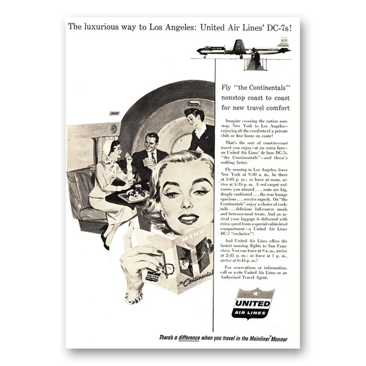 1955 United Airlines Luxurious Way to Los Angeles Vintage Magazine Print Ad