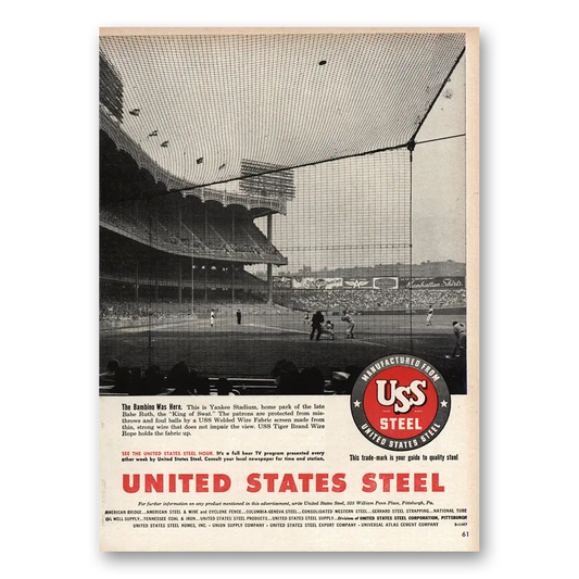 1955 United States Steel Bambino Was Here Yankee Stadium Vintage Magazine Print Ad