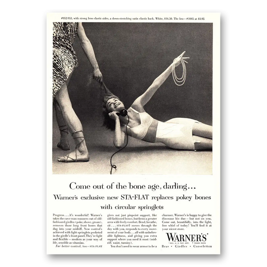 1955 Warners Undergarments Come Out of the Bone Age Darling Vintage Magazine Print Ad