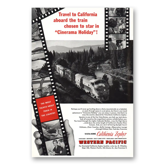 1955 California Zephyr Cinerama Holiday Vintage Magazine Print Ad