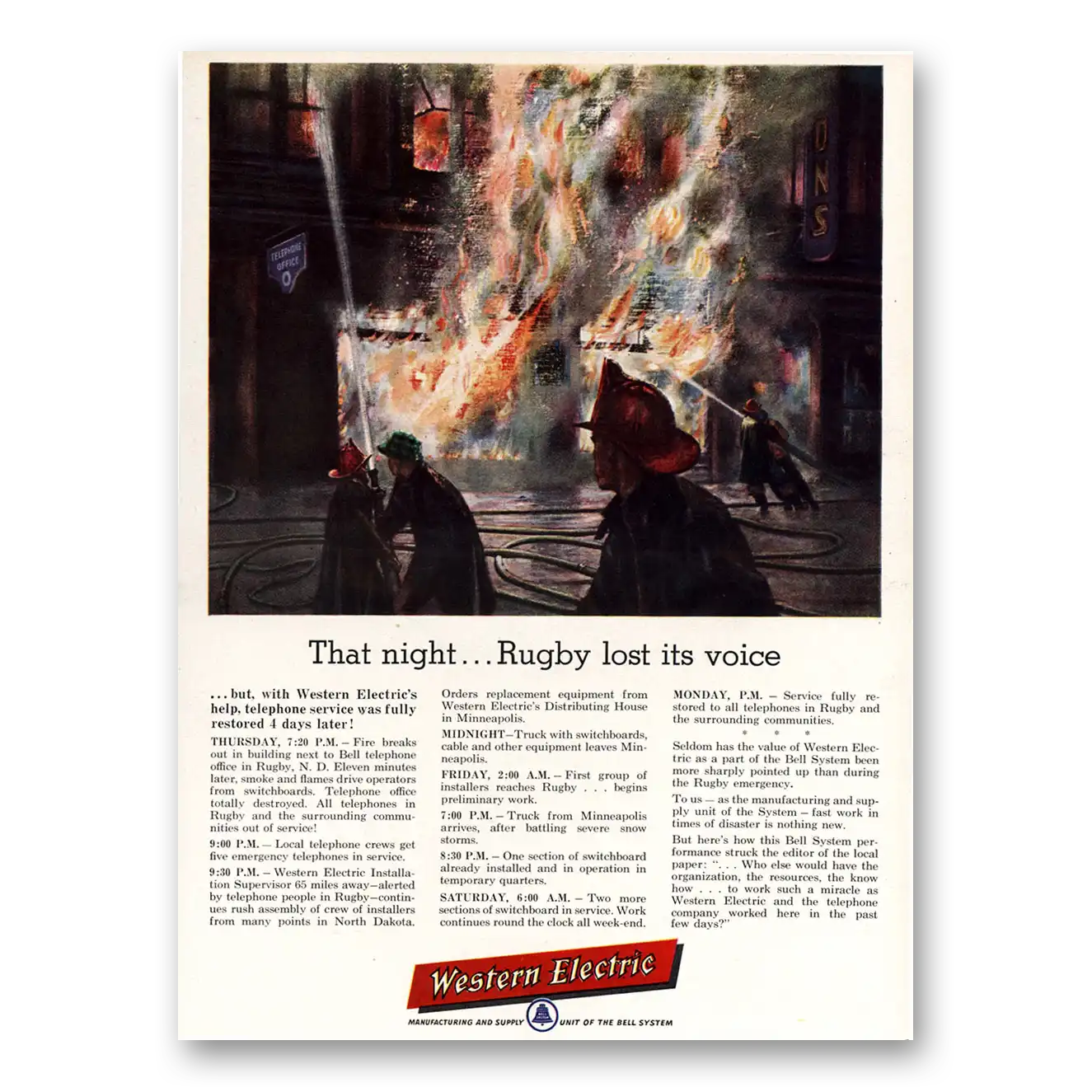 1955 Western Electric Rugby Lost Its Voice Vintage Magazine Print Ad