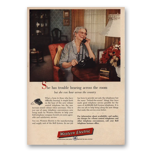 1955 Western Electric She Has Trouble Hearing Across Room Vintage Magazine Print Ad