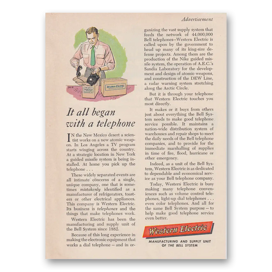 1955 Western Electric All Began With a Telephone Vintage Magazine Print Ad