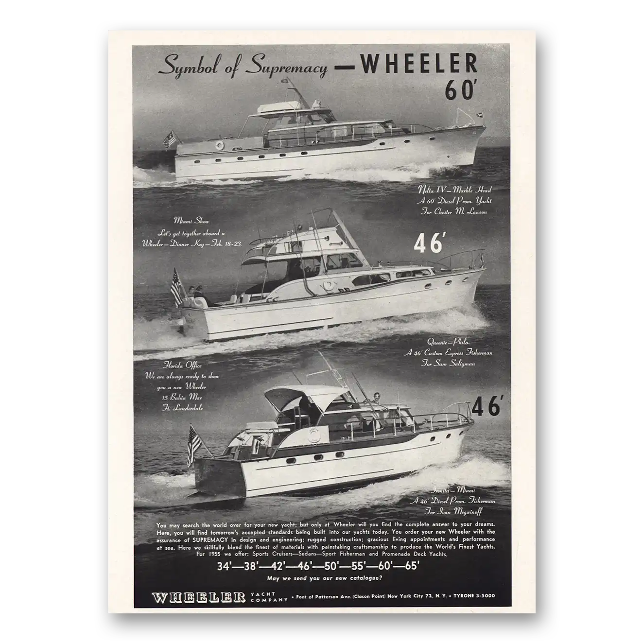 1955 Wheeler Yacht Symbol of Supremacy Vintage Magazine Print Ad