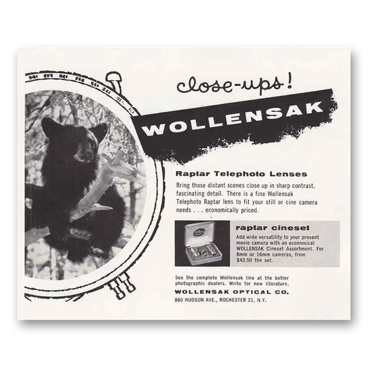 1955 Wollensak Telephoto Lenses Raptar Telephoto Lenses Vintage Magazine Print Ad