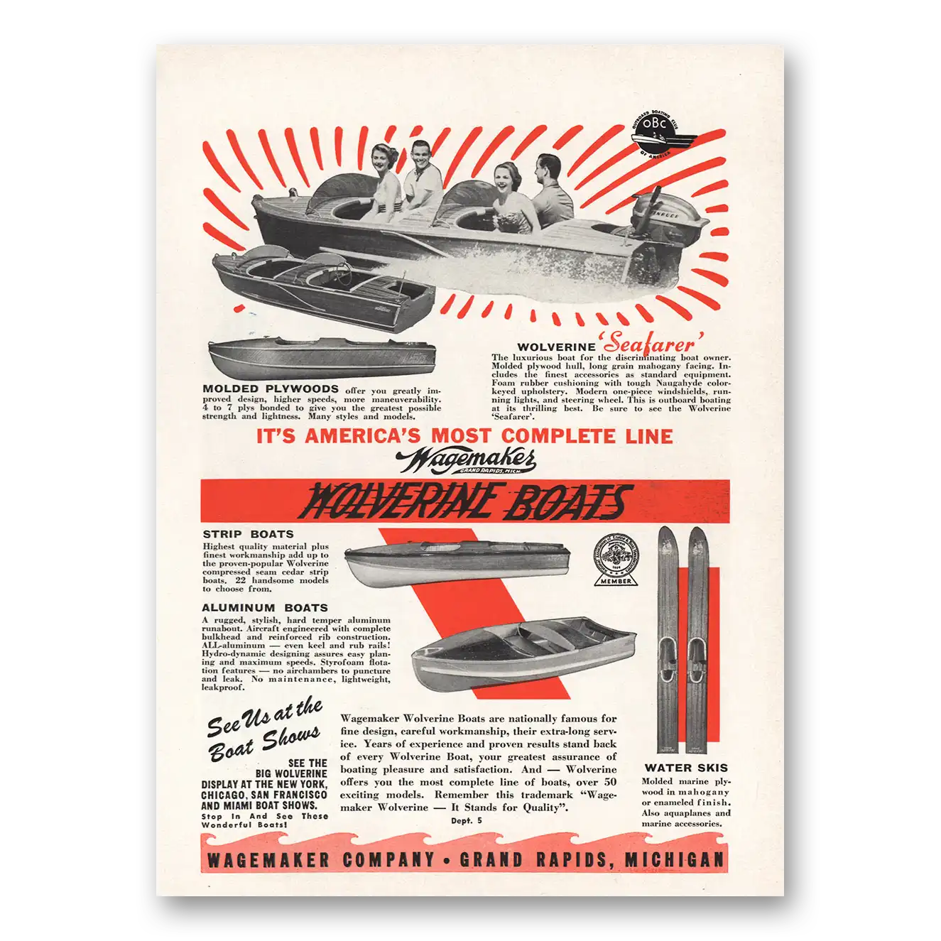 1955 Wolverine Boats Most Complete Line Vintage Magazine Print Ad