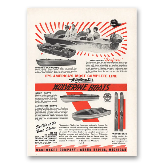 1955 Wolverine Boats Most Complete Line Vintage Magazine Print Ad