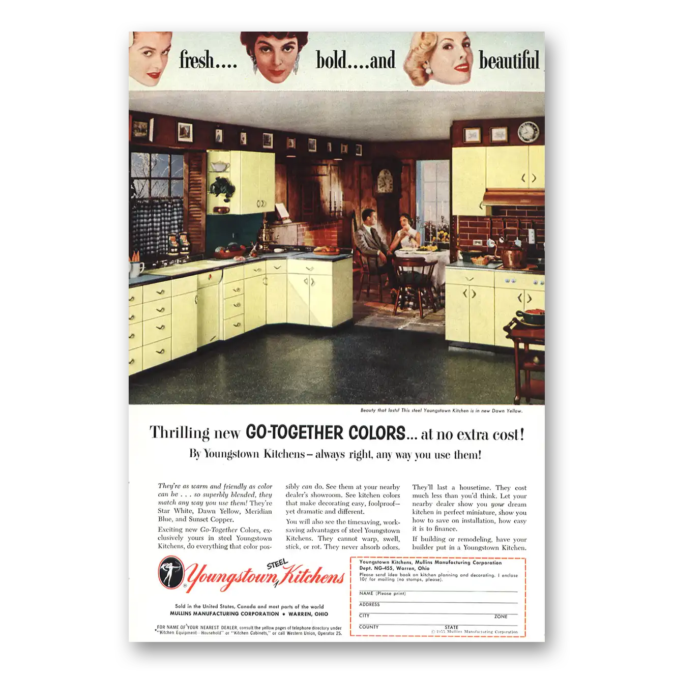 1955 Youngstown Kitchens Go Together Colors Vintage Magazine Print Ad