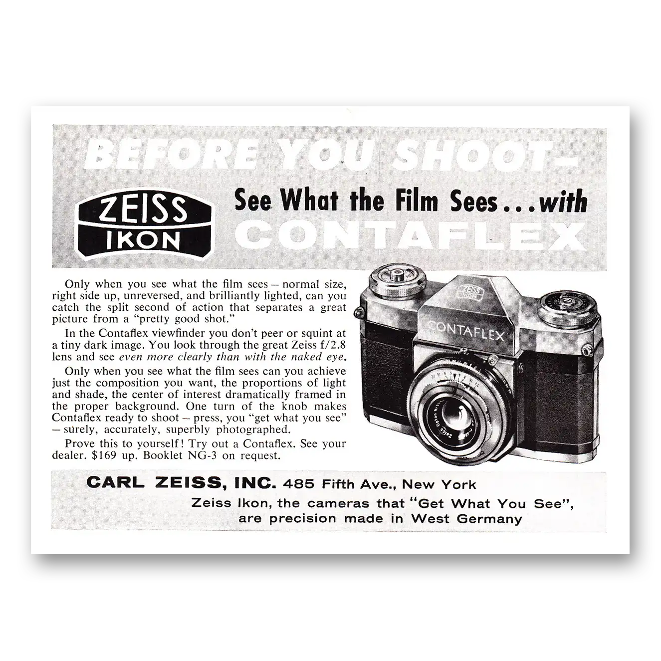 1955 Zeiss Ikon Contaflex Camera Before You Shoot Vintage Magazine Print Ad