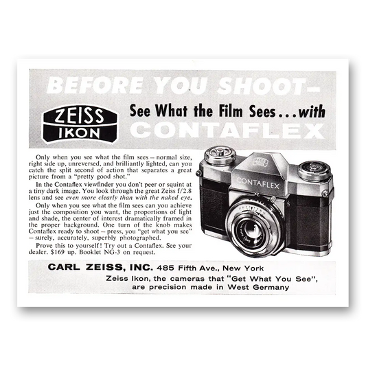 1955 Zeiss Ikon Contaflex Camera Before You Shoot Vintage Magazine Print Ad