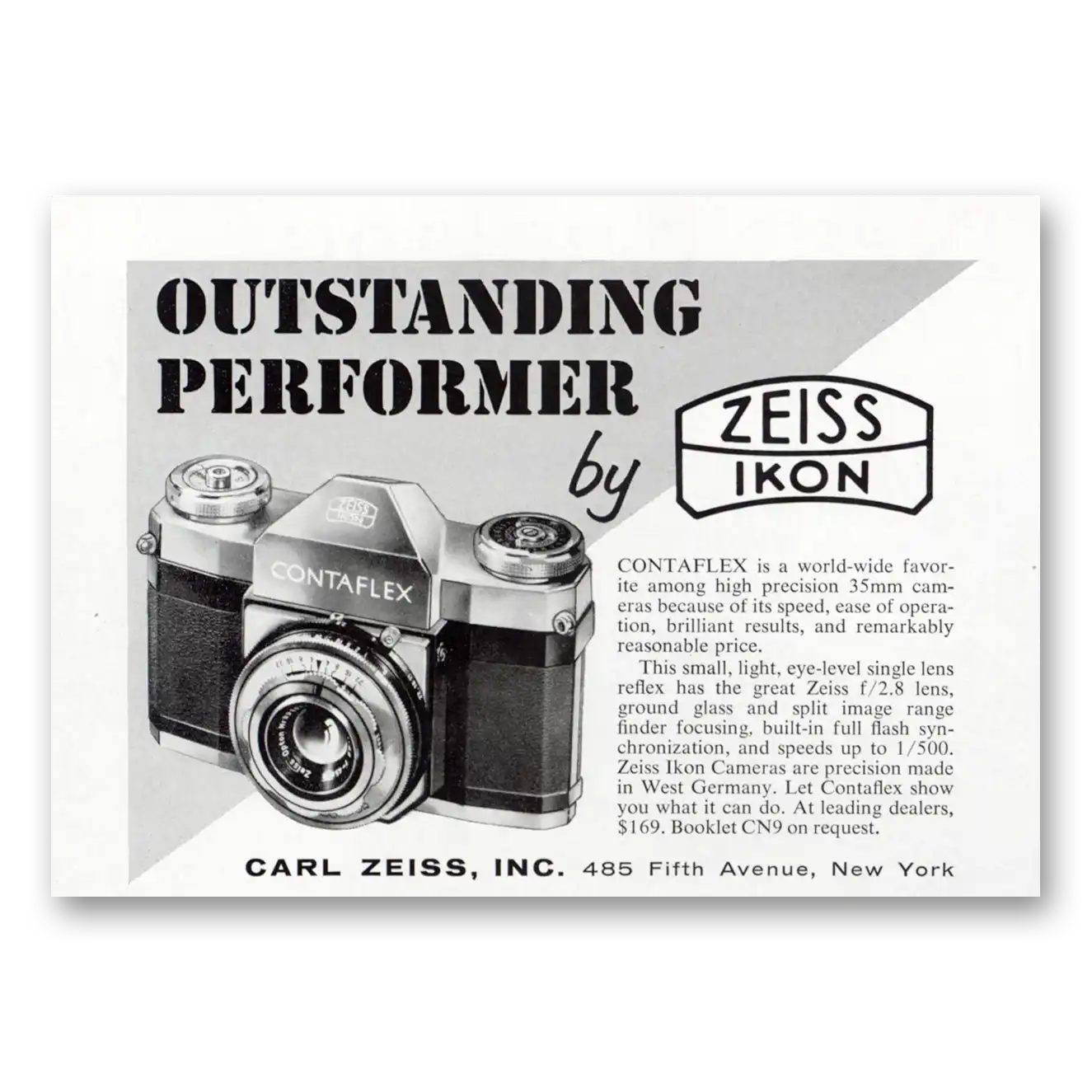 1955 Zeiss Ikon Camera Contaflex Camera Outstanding Performer Vintage Magazine Print Ad