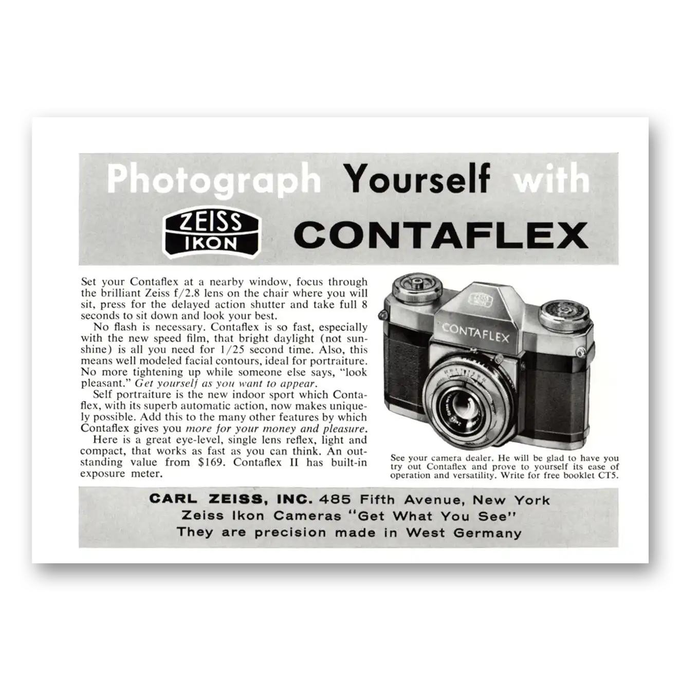 1955 Zeiss Ikon Contaflex Camera Photograph Yourself Vintage Magazine Print Ad