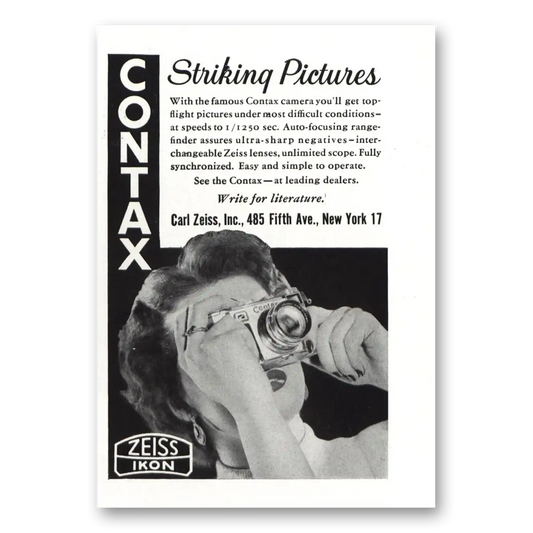 1955 Zeiss Ikon Camera Contax Camera Striking Pictures Vintage Magazine Print Ad