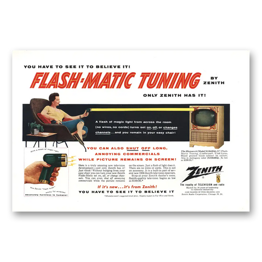 1955 Zenith Television Flash Matic Tuning Vintage Magazine Print Ad