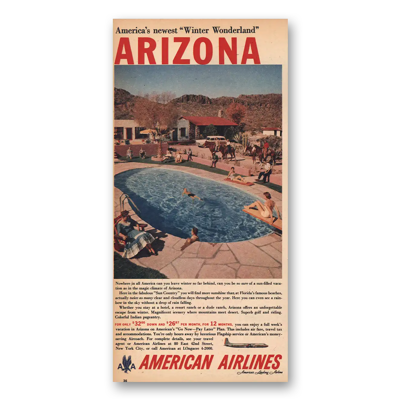 1956 American Airlines Arizona Vintage Magazine Print Ad