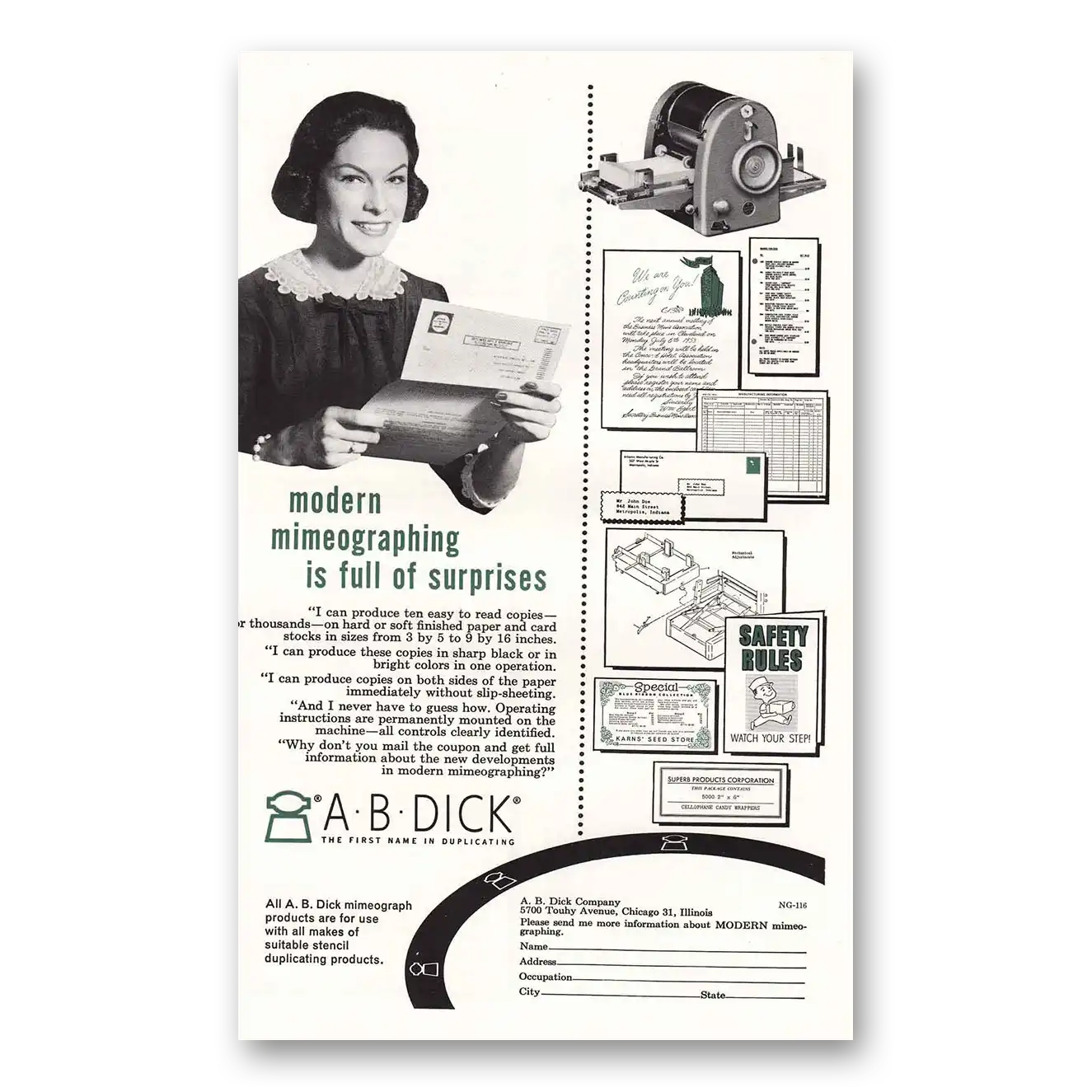 1956 Mimeograph Modern Mimeographing Vintage Magazine Print Ad