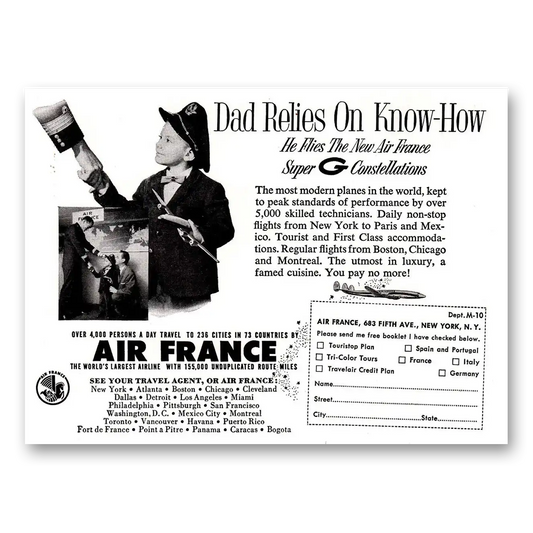 1956 Air France Dad Relies on Know How Vintage Magazine Print Ad