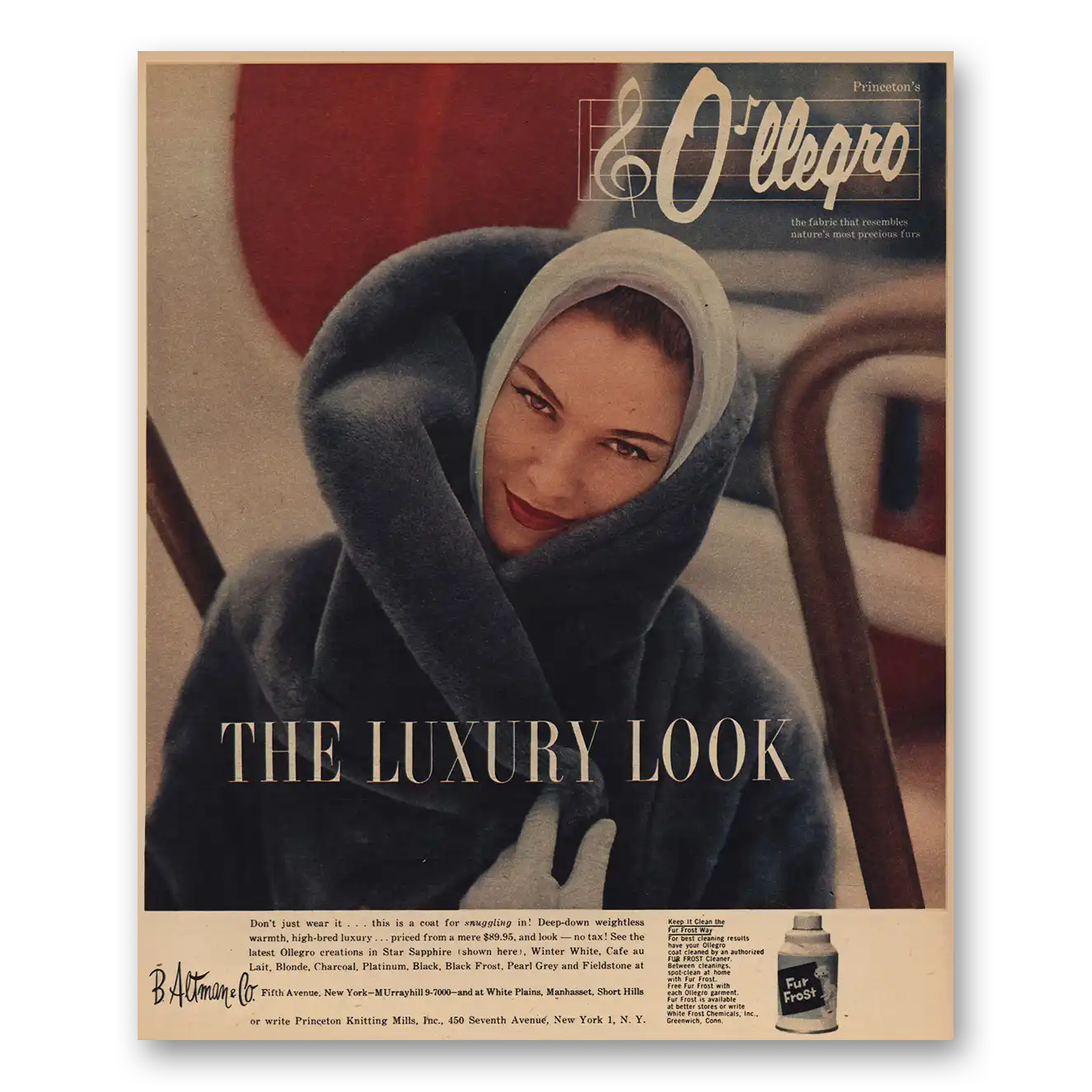 1956 B Altman The Luxury Look Vintage Magazine Print Ad