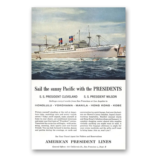 1956 American President Lines President Cleveland Wilson Vintage Magazine Print Ad