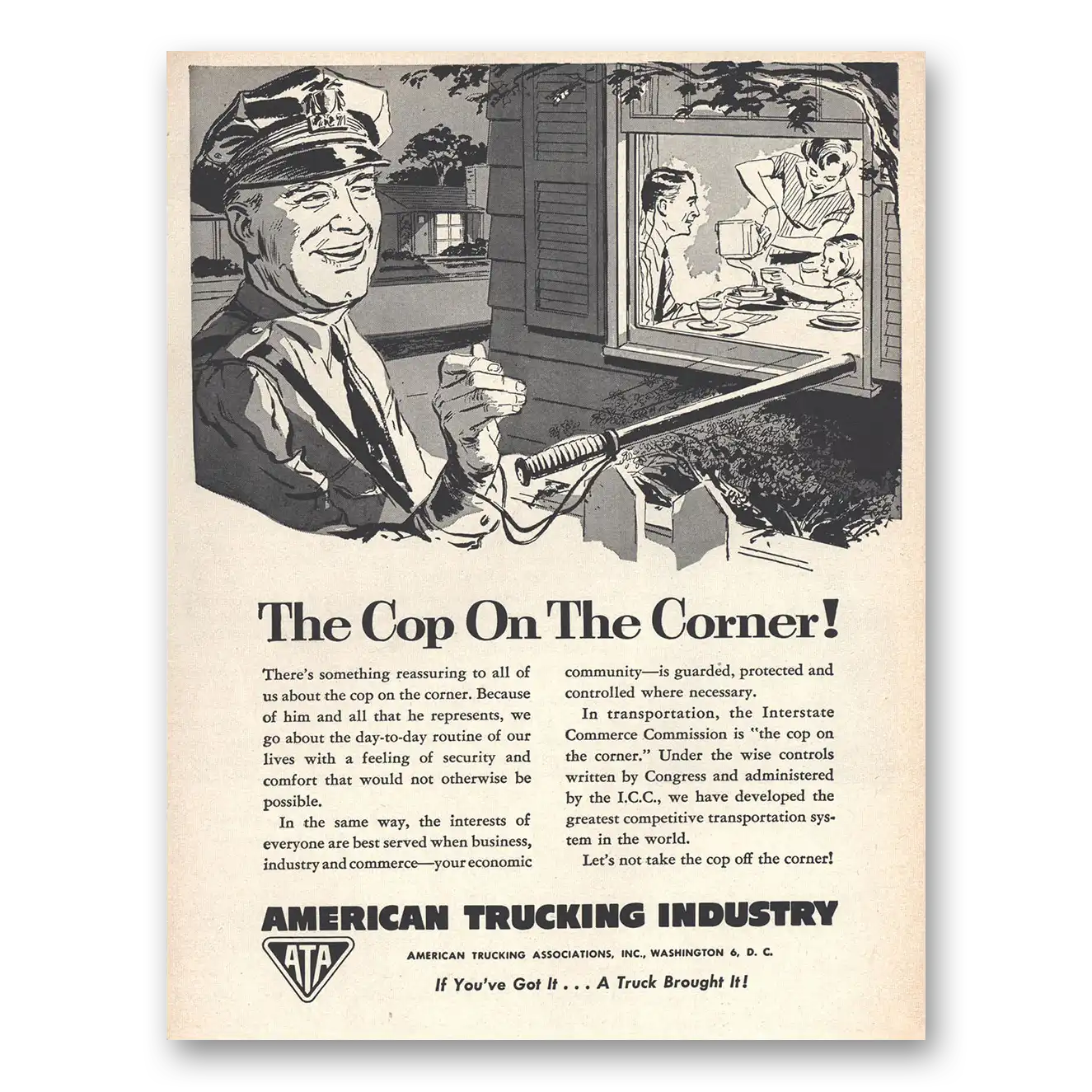 1956 American Trucking Cop On the Corner Vintage Magazine Print Ad