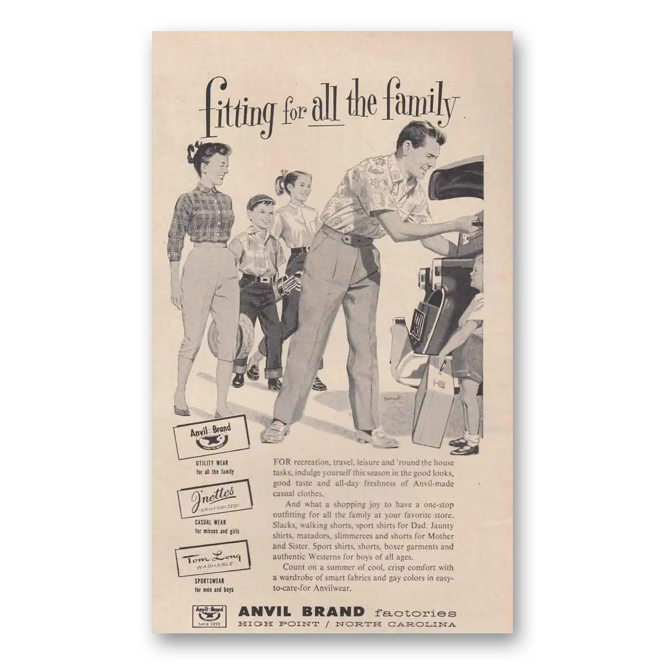 1956 Anvil Brand Fitting for All the Family Vintage Magazine Print Ad