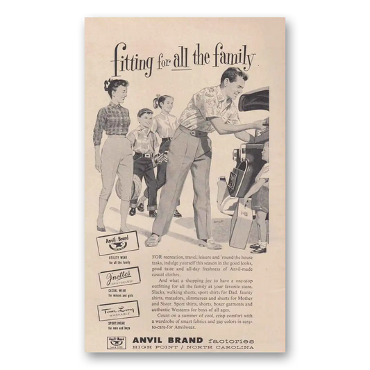 1956 Anvil Brand Fitting for All the Family Vintage Magazine Print Ad