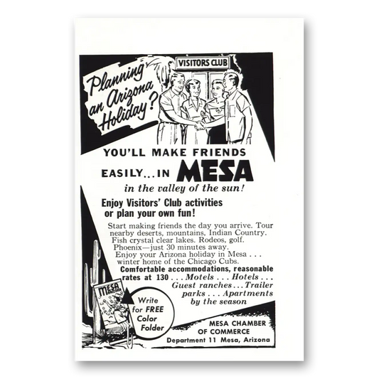 1956 Mesa Arizona Make Friends Visitors Club Vintage Magazine Print Ad